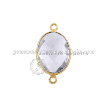 Atacado Best Quality Vermeil Gold Bezel conectores, Handmade Natural Gemstone Bezel Connectors